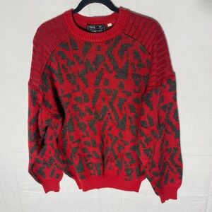 Vintage 90s Stitch Fred Quattro Red Grey Knit Crew Neck Sweater M Dadcore